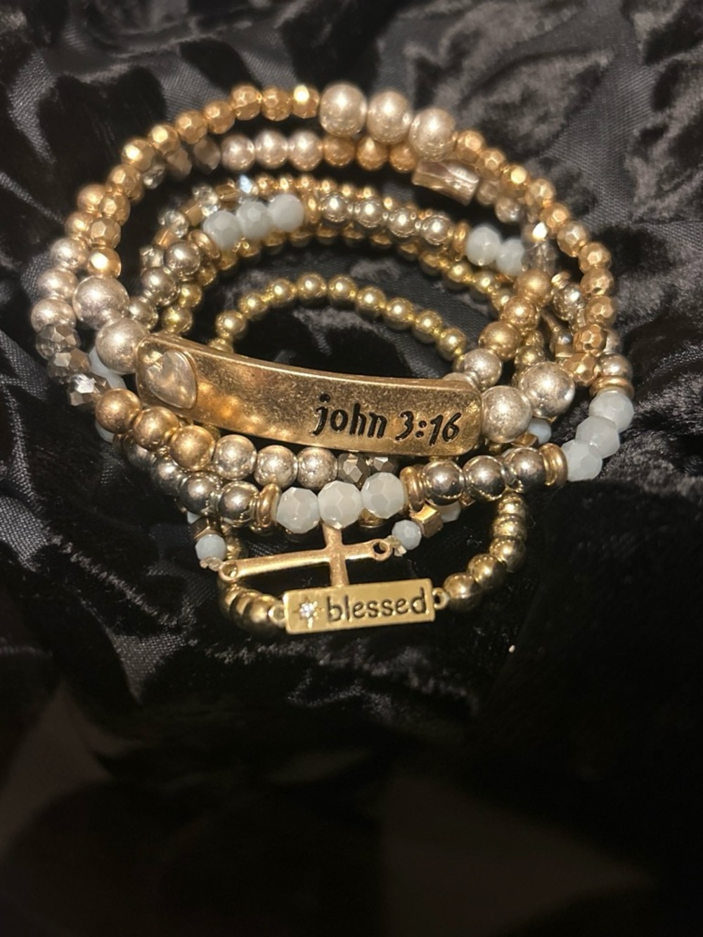 John 3:16 Blessed Multi-Strand Gold & Silver Beaded Bracelet Set
